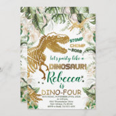 Dino-Vier Dinosaurus Verjaardag, Dino T-Rex Kaart (Voorkant / Achterkant)