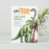 Dino Vier Dinosaurus Verjaardag Kaart (Staand voorkant)