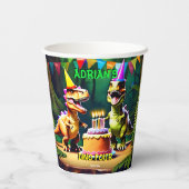 Dino vier dinosaurus verjaardagsservies sjabloon papieren bekers (Achterkant)