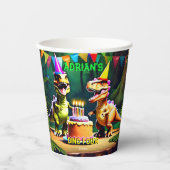 Dino vier dinosaurus verjaardagsservies sjabloon papieren bekers (Voorkant)