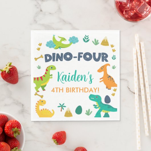 Dino Vier dinosaurussen jongen verjaardag papieren Servet (Insitu)