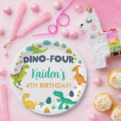 Dino Vier dinosaurussen jongensverjaardagspapier b Papieren Bordje (Feest)