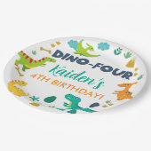 Dino Vier dinosaurussen jongensverjaardagspapier b Papieren Bordje (Gekanteld)