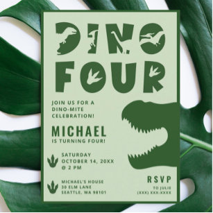 Dino Vier Groene Dinosaurus 4e Verjaardagsfeestje Kaart