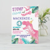 Dino-Vier Roze Meisje Dinosaurus 4e Verjaardag Kaart (Staand voorkant)