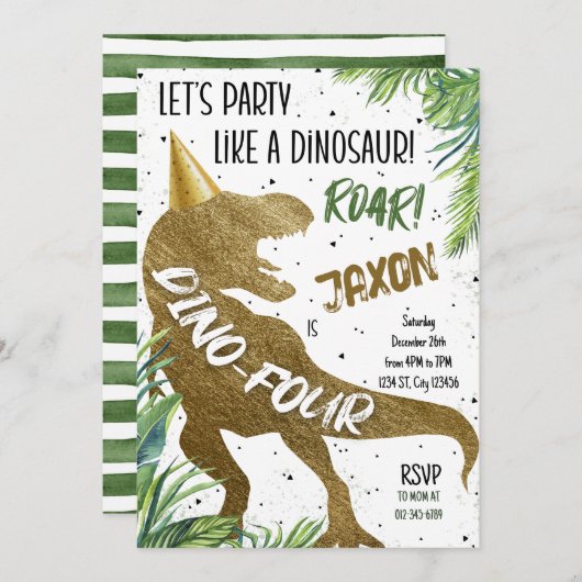 Dino Vier T-Rex Dinosaurus 4e Verjaardagsfeest Kaart (Voorkant / Achterkant)