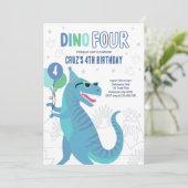 Dino Vier T-Rex Dinosaurus 4e Verjaardagsfeest Kaart (Staand voorkant)