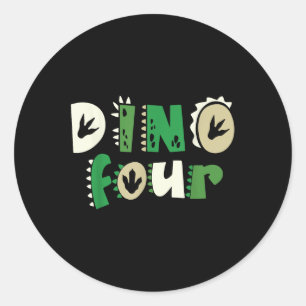 Dino Vier Verjaardag Dinosaurus 4e Verjaardag Matc Ronde Sticker