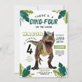 Dino Vier Verjaardag Dinosaurus Roar T-Rex 4e Kaart (Voorkant)