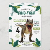 Dino Vier Verjaardag Dinosaurus Roar T-Rex 4e Kaart (Voorkant / Achterkant)