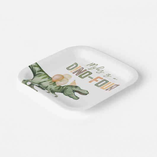 Dino Vier Verjaardag Party Borden Papieren Bordje (Gebogen)