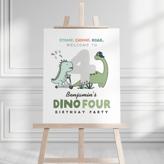 Dino vier verjaardag welkomstbord poster