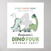 Dino vier verjaardag welkomstbord poster (Voorkant)
