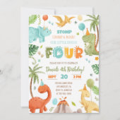 Dino Vier Vierde Verjaardag Party 4e Verjaardag TR Kaart (Voorkant)