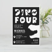 Dino Vier Zwarte Dinosaurus 4e Verjaardagsfeestje Kaart (Staand voorkant)
