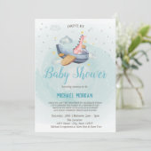 Dino-vliegtuig aangedreven door Baby shower Kaart (Staand voorkant)