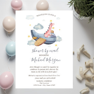 Dino-vliegtuig,Bewolking,Stippen Baby Shower Per P Kaart