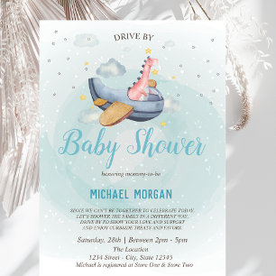 Dino Vliegtuig Drive By Baby Shower Kaart