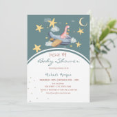 Dino-vliegtuig ruimtesterren rijden op Baby shower Kaart (Staand voorkant)