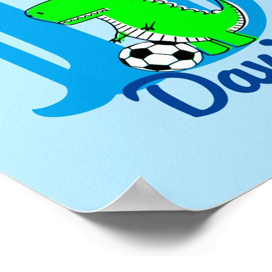 Dino Voetbal Tekening Peuter Kunst Aangepaste Naam Poster (Hoek)