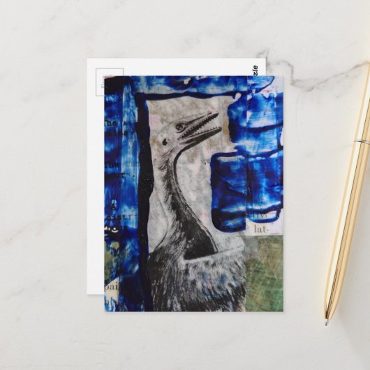Dino Vogel Mixed Media Collage Briefkaart (Voorkant / Achterkant in situ)