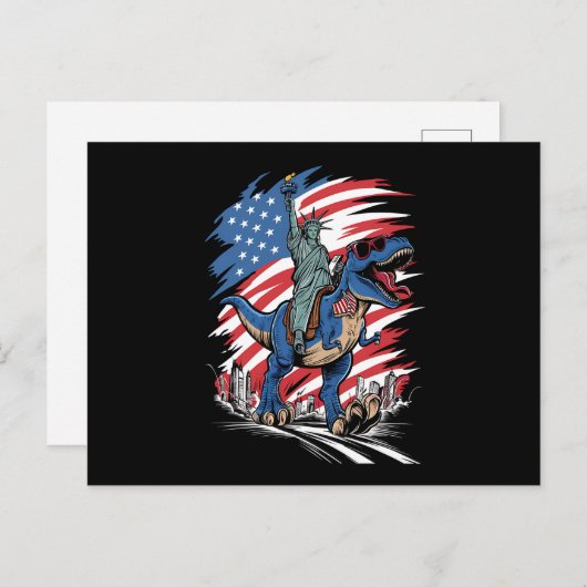 Dino Vrijheidsbeeld 4 juli Amerikaanse vlag Briefkaart (Voorkant / Achterkant)