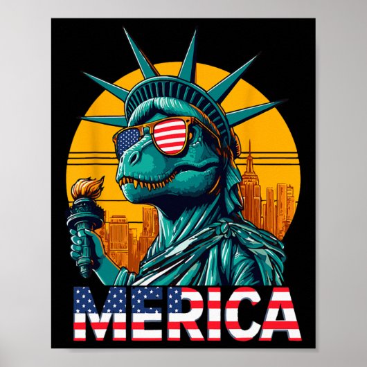 Dino Vrijheidsbeeld 4 juli Trex Boys Ameri Poster (Voorkant)