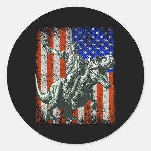 Dino Vrijheidsbeeld Rijdende Dinosaurus Ronde Sticker