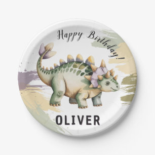 Dino-waterverf dinosaur jongens verjaardagsfeestje papieren bordje