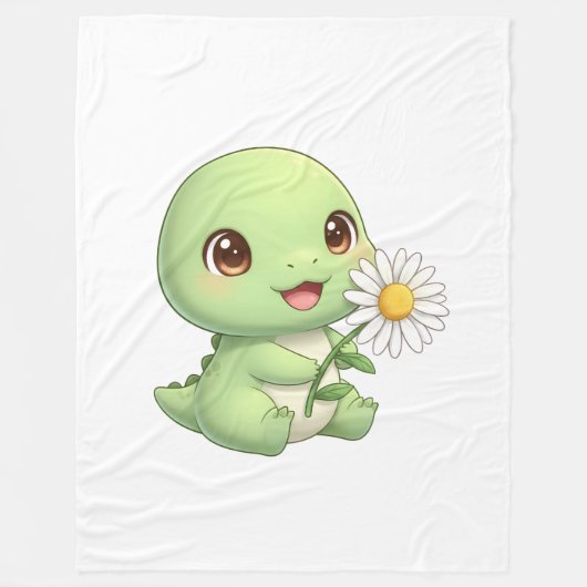 Dino With Flower Fleece Deken (Voorkant)