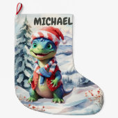 Dino Wonderland Vakantie Feestelijke Waterverf Grote Kerstsok (Voorkant)