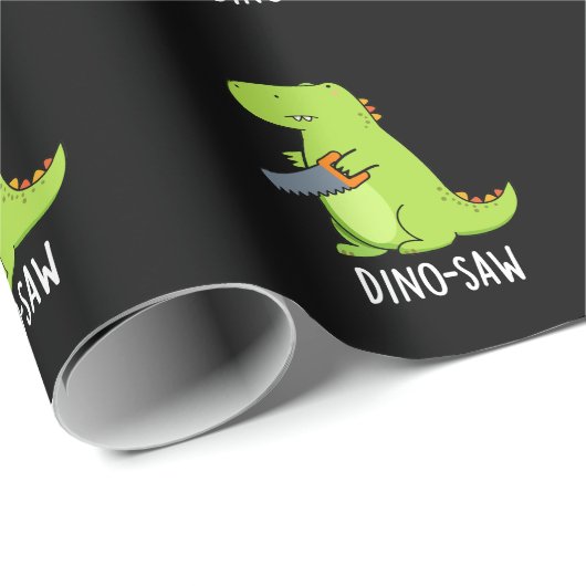 Dino-zaag Funny Dinosaur Tool Pun Dark BG Cadeaupapier (Rol Hoek)
