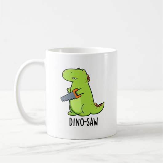 Dino-zaag Funny Dinosaur Tool Pun Koffiemok (Links)