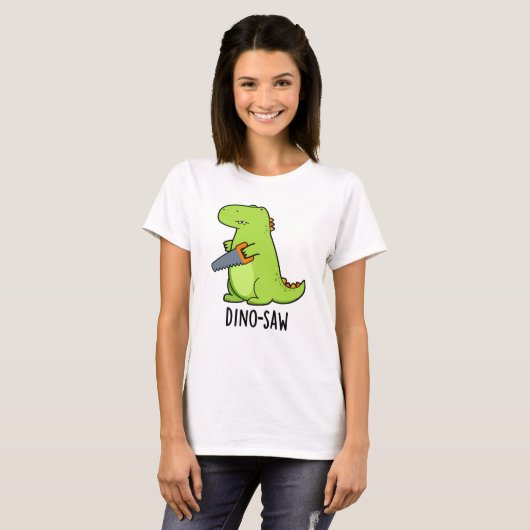 Dino-zaag Funny Dinosaur Tool Pun T-shirt (Voorkant volledig)