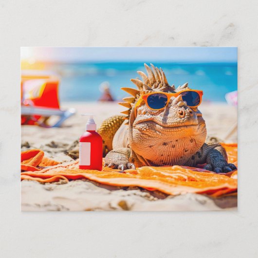 Dino Zonnebaden op het strand Feestdagenkaart (Voorkant)