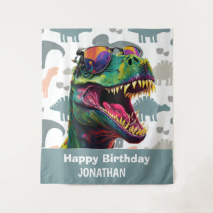 Dinoasur Cool T Rex witte achtergrond Wandkleed