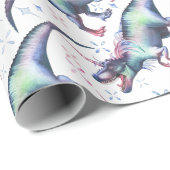 dinocorinepatroon | Kleurrijke Dinosaurus Eenhoorn Cadeaupapier (Rol Hoek)