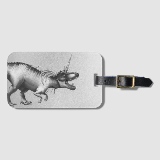 Dinocorn Chrome | Zilveren Eenhoorn Gehoornde Dino Bagagelabel (Voorkant (horizontaal))