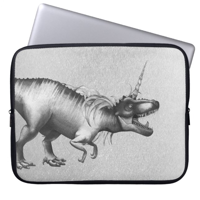 Dinocorn Chrome | Zilveren Eenhoorn Gehoornde Dino Laptop Sleeve (Voorkant)