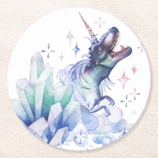 Dinocorn Crystal Dinosaur Unicorn Fantasy Unisaur Ronde Kartonnen Onderzetter (Voorkant)