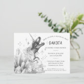 Dinocorn Crystal | Zilvermonochrome Baby shower Kaart (Staand voorkant)