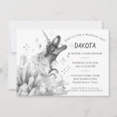 Dinocorn Crystal | Zilvermonochrome Baby shower Kaart (Voorkant)