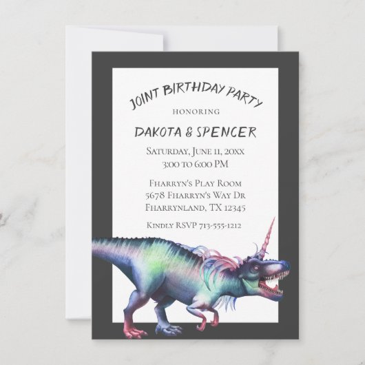 Dinocorn Joint Birthday Party | Unicorn Dinosaur Kaart (Voorkant)