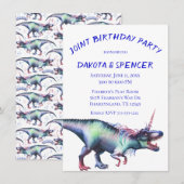 Dinocorn Joint Birthday Party | Unicorn Dinosaur Kaart (Voorkant / Achterkant)
