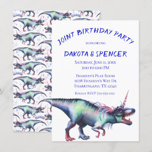 Dinocorn Joint Birthday Party   Unicorn Dinosaur Kaart