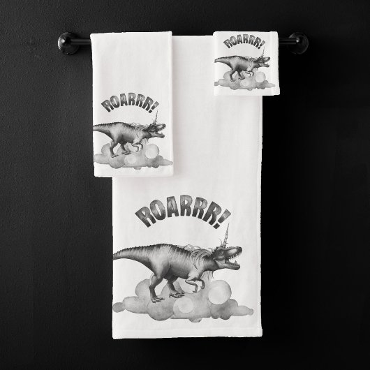 Dinocorn Roar | Zilvermonochrome minimale woorden Bad Handdoek