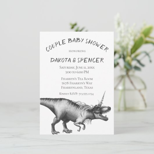 Dinocorn Silver | Baby shower voor monochrome pare Kaart (Staand voorkant)