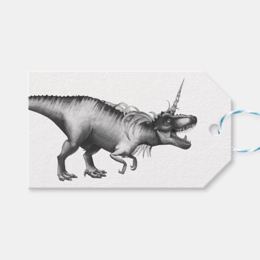 Dinocorn Silver | Fantasie eenhoorn dinosaurus Cadeaulabel (Voorkant (Horizontaal))