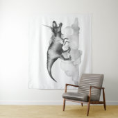 Dinocorn Silver | Fantasie Eenhoorn Gehoornde Dino Wandkleed (In situ)