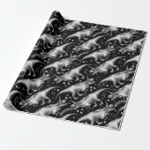 Dinocorn Silver Pattern | Fantasy Black en White Cadeaupapier (Uitgerold)